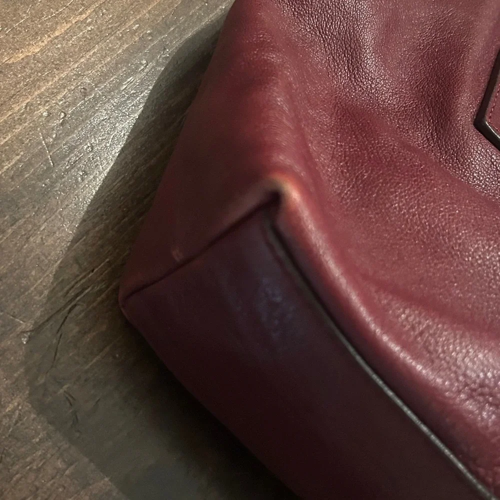 Michael Kors Hamilton Maroon Leather Lock Top Handle Zipper Satchel Shoulder Bag